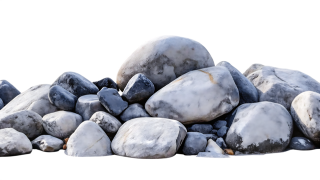 Pile of grey and white stones isolated on a white background png ai generated