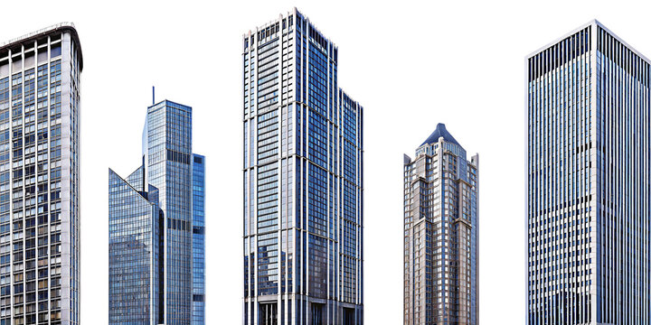Modern city skyscrapers isolated on a white background png ai generated