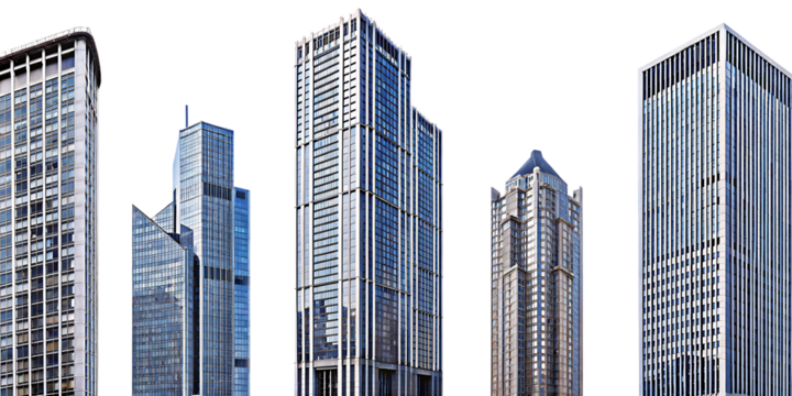 Modern city skyscrapers isolated on a white background png ai generated