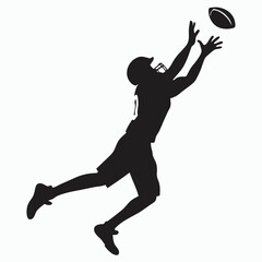 wide receiver leaping catch black silhouette vec