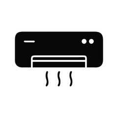 Black and white vector illustration of a battery charger icon, a digital power object for technology equipment AC air conditioner and wind silhouette icon