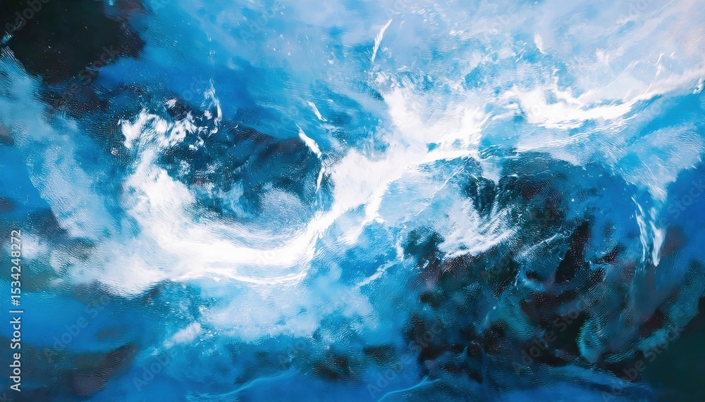 Poster vivid abstract whirlpool in deep blue and white resembling turbulent ocean current with fluid textur