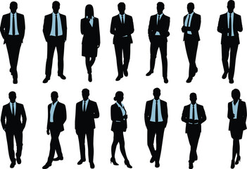 Silhouette Collection of Business Professionals in Formal Attire with Diverse Poses for Professional Design and Illustration
