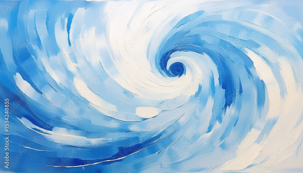 Poster dynamic spiral vortex in soft blue and white brush strokes, abstract energy swirl with motion texture for modern web design, print background, or branding element

