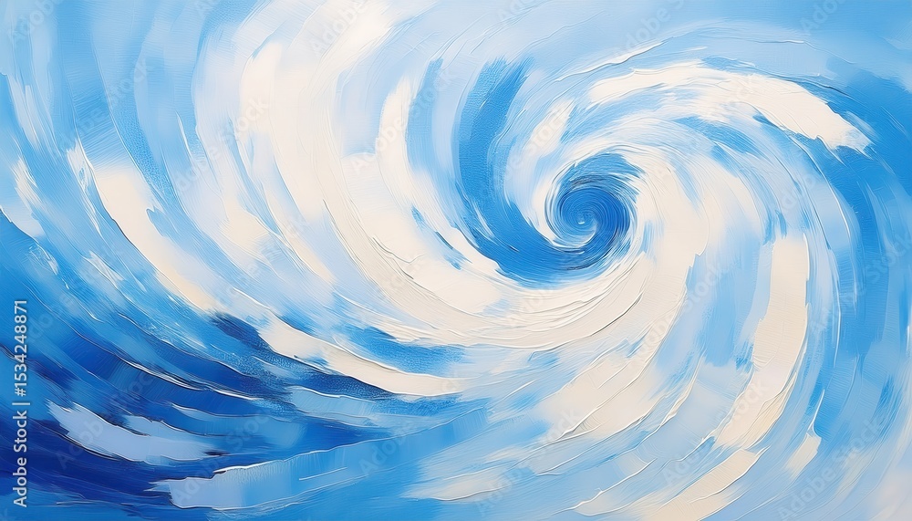 Poster dynamic spiral vortex in soft blue and white brush strokes, abstract energy swirl with motion texture for modern web design, print background, or branding element

