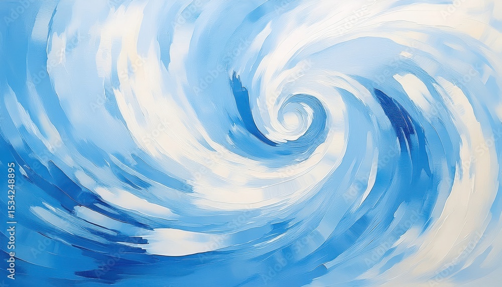 Poster dynamic spiral vortex in soft blue and white brush strokes, abstract energy swirl with motion texture for modern web design, print background, or branding element

