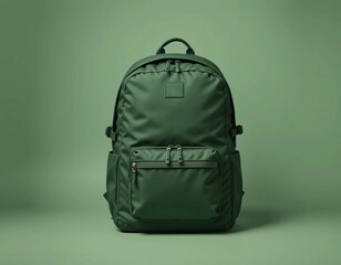 Forest green backpack on sage green background