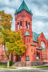 first methodist church building exterior on a corning new york street corner
