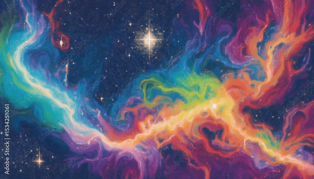Aufkleber vibrant cosmic nebula swirl with rainbow spectrum gas clouds and glowing stars in deep space backgro