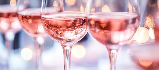 Pink wine glasses, festive ambiance