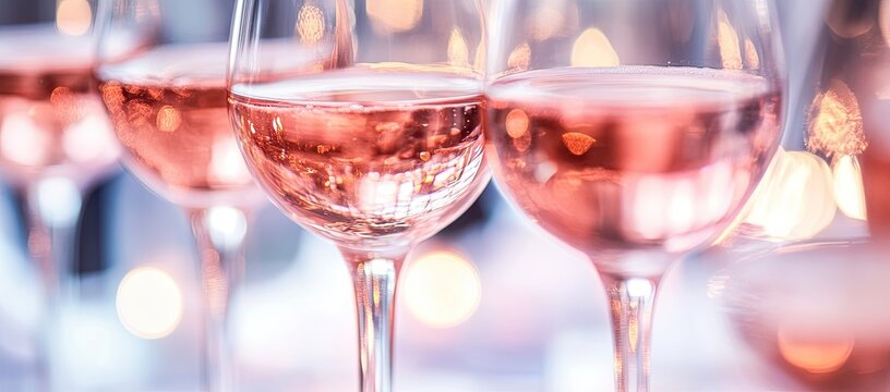 Pink wine glasses, festive ambiance
