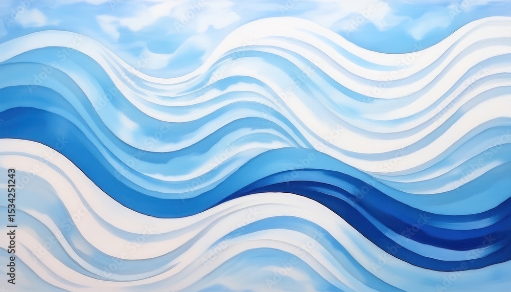 Aufkleber fluid abstract wave illustration with textured blue and beige curves in dynamic motion on white canvas background, ideal for web design, branding, poster, or print media use in ocean themed concepts

