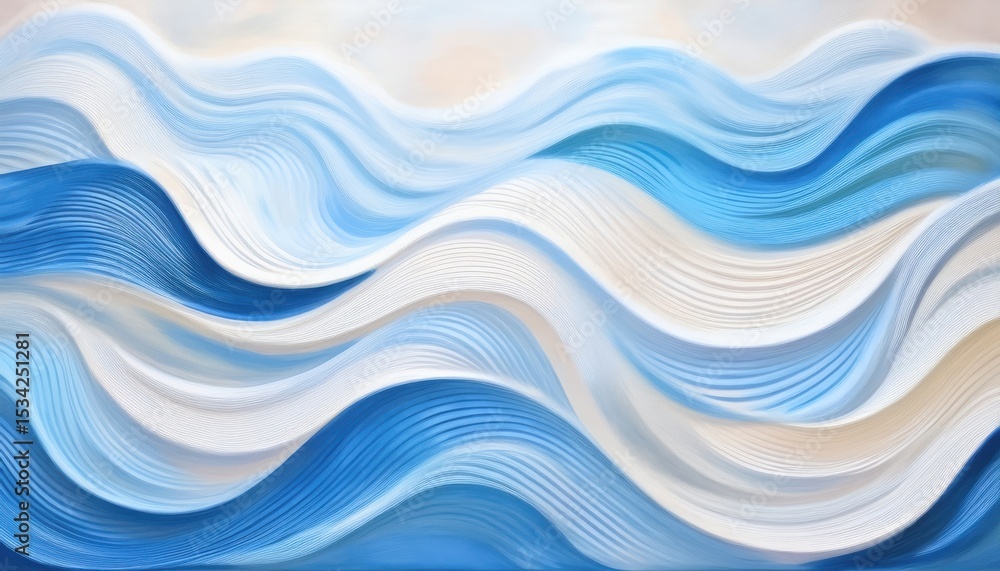Poster fluid abstract wave illustration with textured blue and beige curves in dynamic motion on white canvas background, ideal for web design, branding, poster, or print media use in ocean themed concepts

