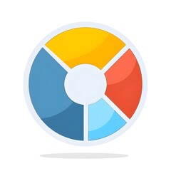 A colorful pie chart with blue, red, and yellow sections. The pie chart is circular and has a white background