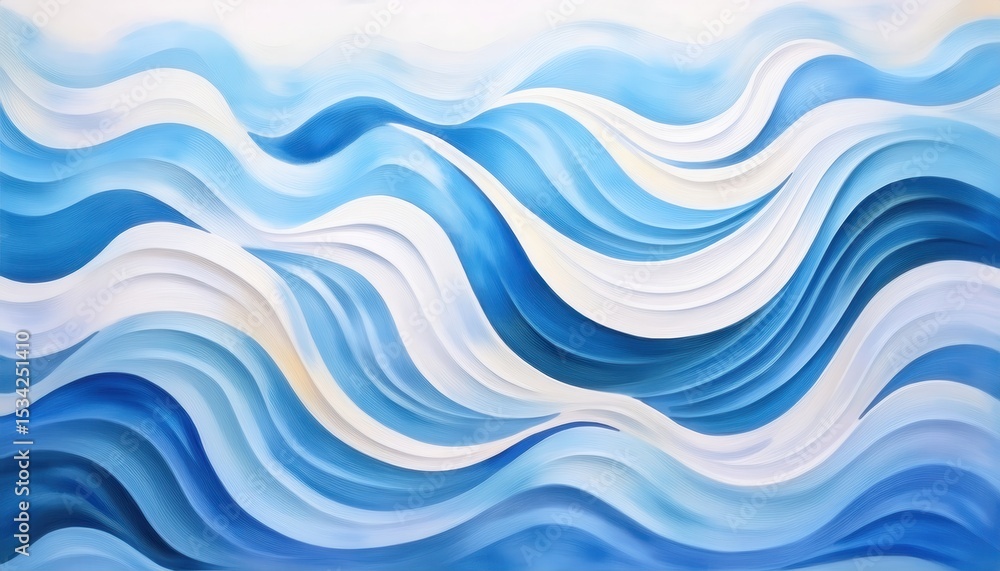 Poster fluid abstract wave illustration with textured blue and beige curves in dynamic motion on white canvas background, ideal for web design, branding, poster, or print media use in ocean themed concepts

