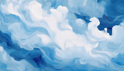 ethereal abstract sky background with dreamy white clouds and textured blue brush strokes, ideal for web design, digital wallpaper, branding, product packaging, and print media concept art

