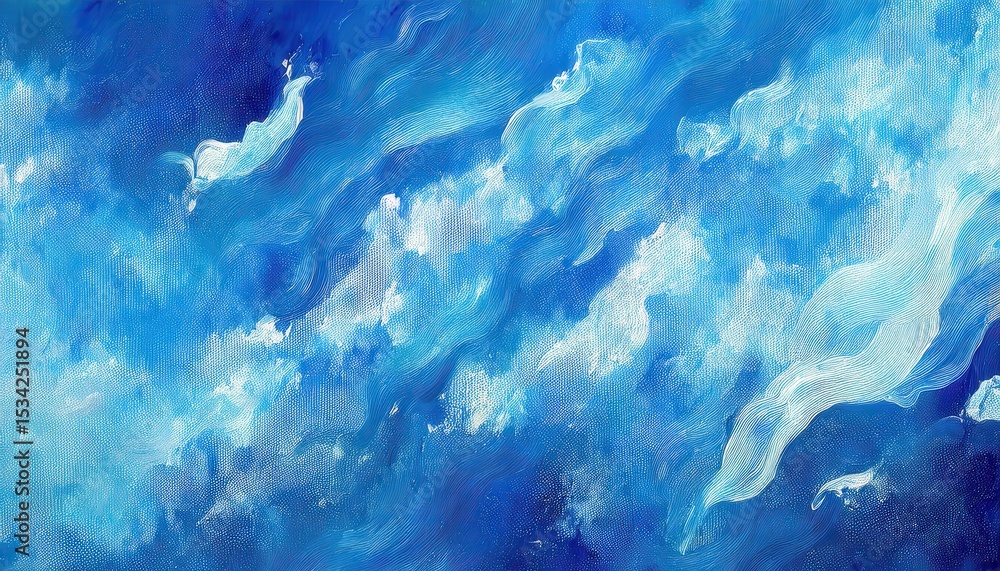 Poster ethereal blue abstract with dynamic icy textures and painterly strokes, evoking arctic motion and fl