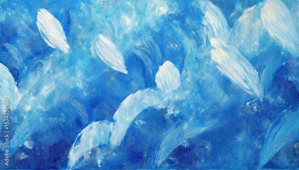 Poster ethereal blue abstract with dynamic icy textures and painterly strokes, evoking arctic motion and fl