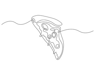 Pizza slice continuous line. Continuous one line drawing of pizza. Italian food concept. Single line drawing