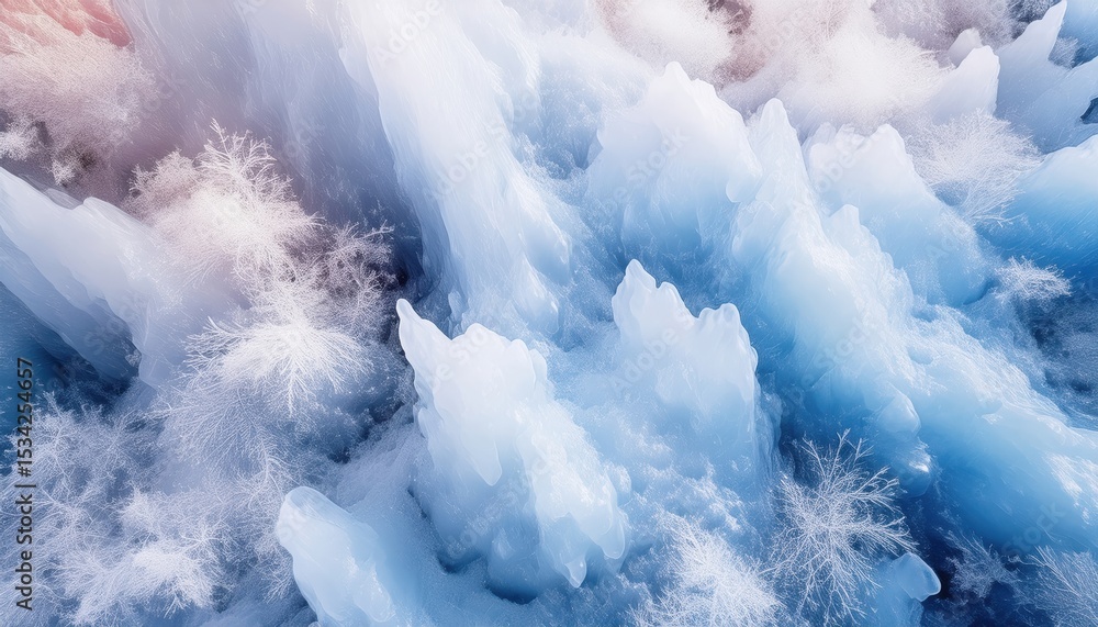 Poster ethereal abstract 3d landscape of soft pastel ice formations and cloudlike textures in cool blue and