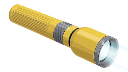 Close-up studio shot of a yellow LED flashlight with gray accents. The flashlight is cylindrical with a textured body and a smooth, slightly wider head containing the LED light.