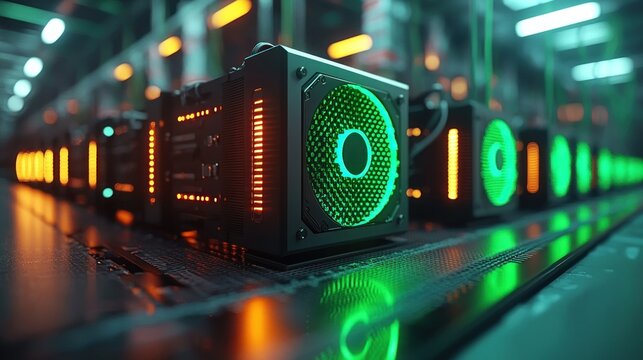 Lined circuit boards glow neon