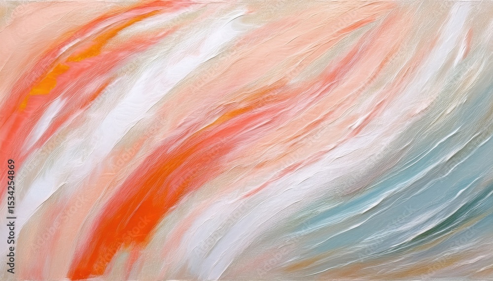 Poster flowing abstract texture in coral orange and creamy white with soft brush strokes and pastel gradien