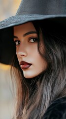 Mysterious Woman in Black Hat - Portrait
