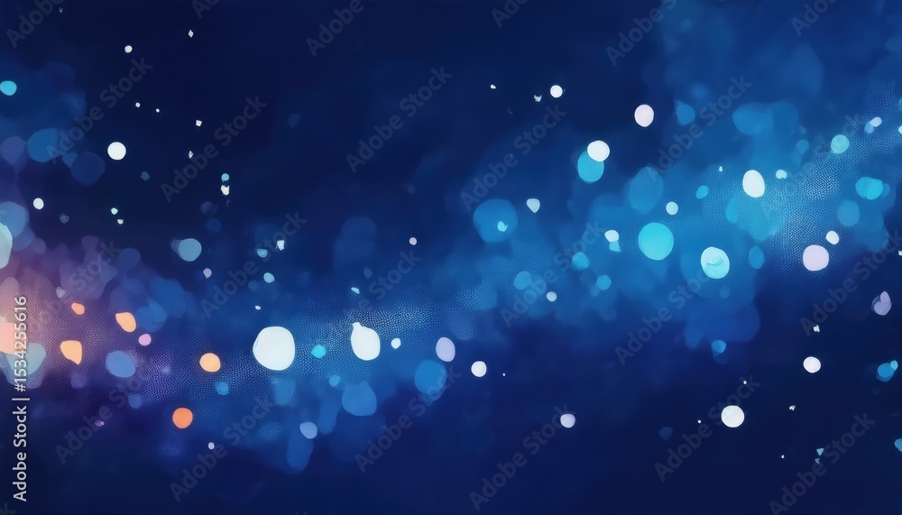 Aufkleber dreamy blue bokeh lights on dark abstract background with soft glows and scattered sparkles for digital wallpaper, branding, website header, poster design, or futuristic visual content

