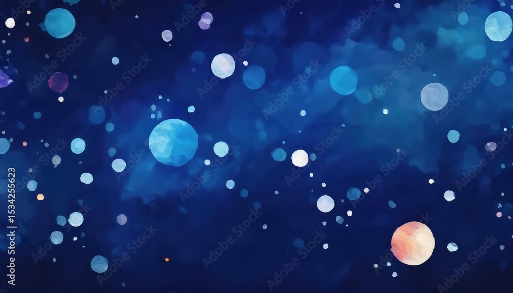 Poster dreamy blue bokeh lights on dark abstract background with soft glows and scattered sparkles for digital wallpaper, branding, website header, poster design, or futuristic visual content

