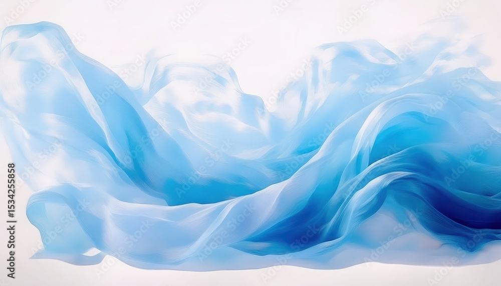 Aufkleber ethereal blue silk wave abstraction with flowing translucent textures and soft gradient light, perfect for web design, luxury branding, print background, or modern minimalist packaging concept

