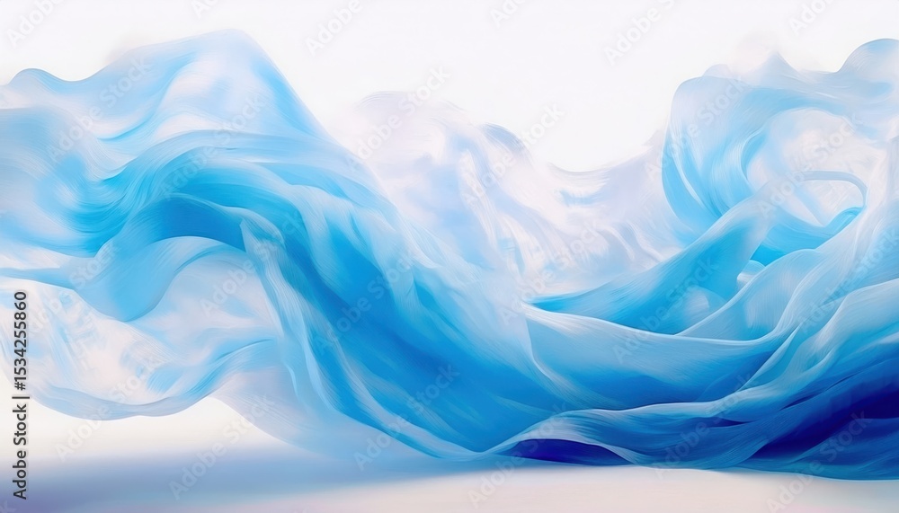 Poster ethereal blue silk wave abstraction with flowing translucent textures and soft gradient light, perfect for web design, luxury branding, print background, or modern minimalist packaging concept

