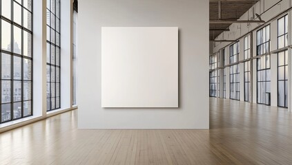 Blank canvas in a loft-style room with large windows