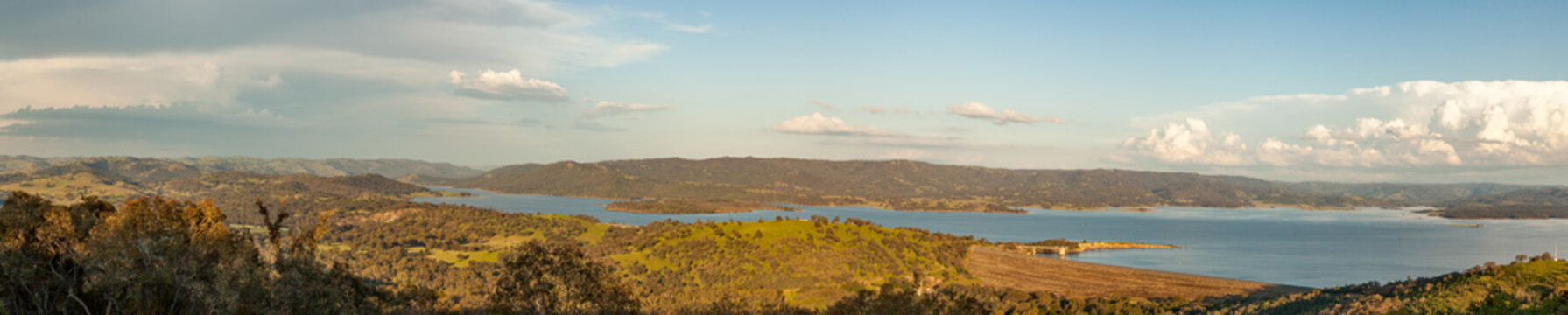 Looking down over a lake at midday