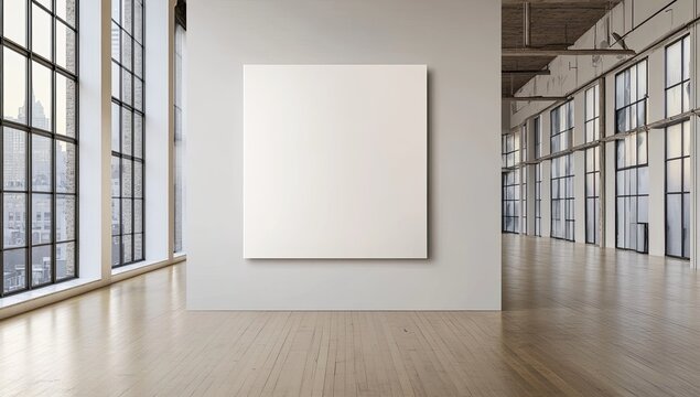 Blank canvas in a loft-style room with large windows