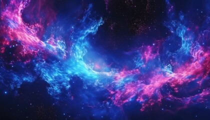 Obraz premium vivid cosmic nebula swirl with glowing pink and blue energy clouds in deep space, perfect for futuristic web design, sci-fi poster, or digital art background
