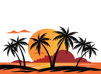 Plam tree silhouette on white background