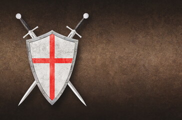 shield with red cross and two swords on grunge background