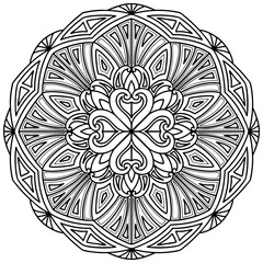 Mandala 370, ethnic, swirl pattern, object isolated on white background. Coloring page 429, hand drawn, vector.