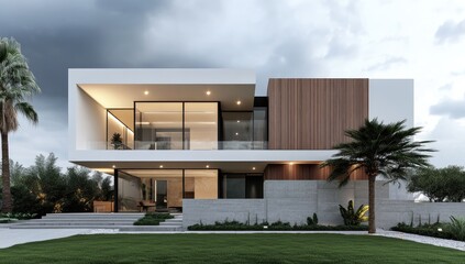 Obraz premium Modern house exterior under a cloudy sky