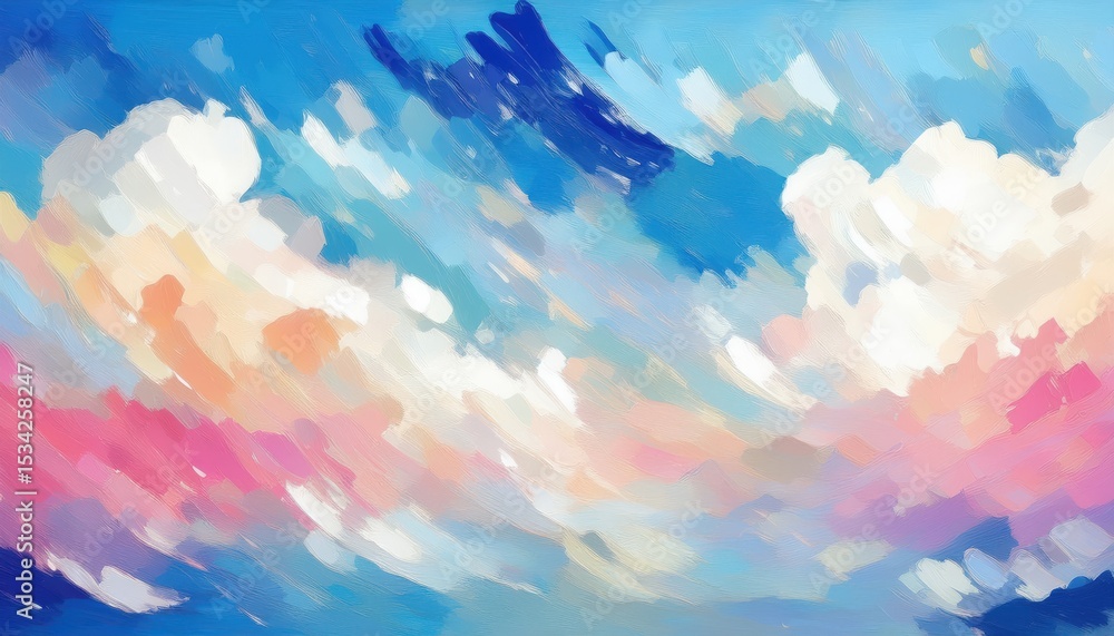 Poster vivid pastel cloudscape in abstract oil brush style with bright sky tones ideal for website backgrou