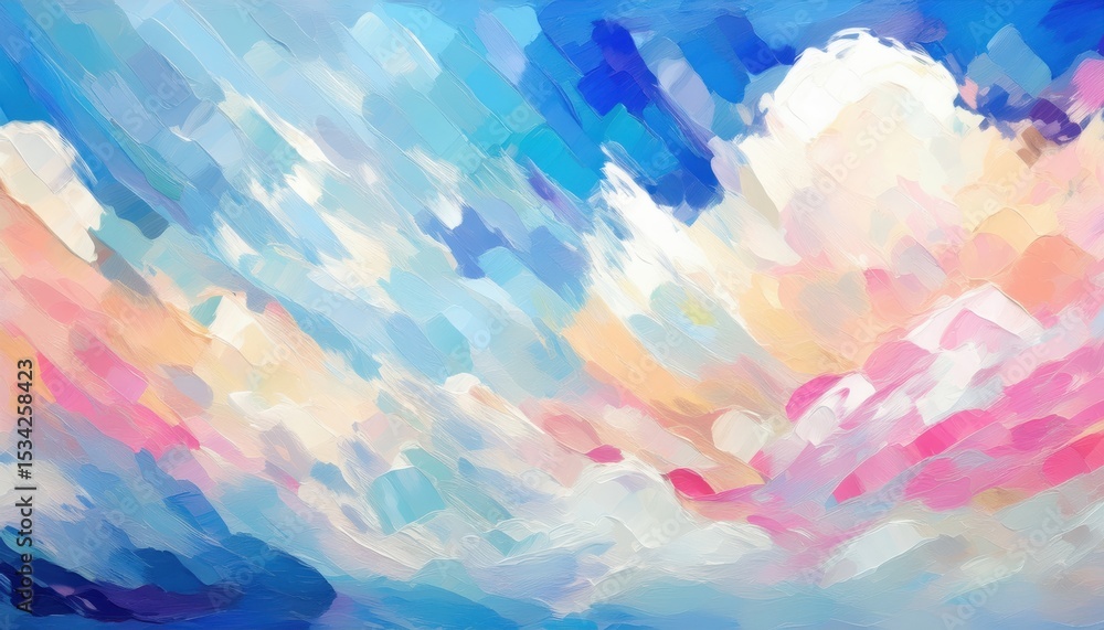 Poster vivid pastel cloudscape in abstract oil brush style with bright sky tones ideal for website backgrou