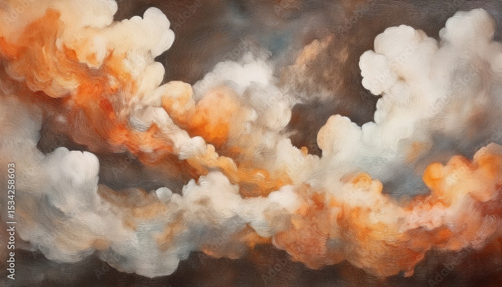Poster ethereal swirling orange and white storm clouds in abstract oil painting style for atmospheric web d