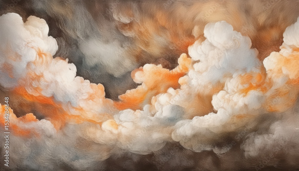 Poster ethereal swirling orange and white storm clouds in abstract oil painting style for atmospheric web d