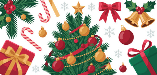 Christmas Tree with Ornaments Gifts and Candy Canes