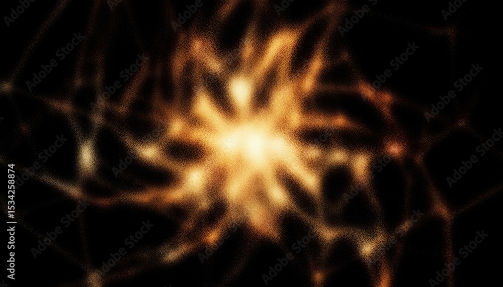 Poster interstellar plasma network glowing in deep space with fiery nebula strands and golden cosmic filame