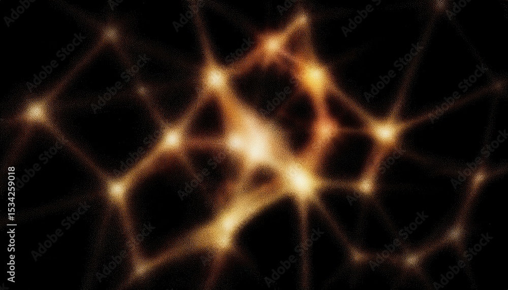 Poster interstellar plasma network glowing in deep space with fiery nebula strands and golden cosmic filaments, ideal for sci-fi web design, abstract print, or tech branding

