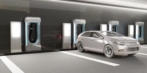 Electric Vehicle Charging Station EV 3D Illustration