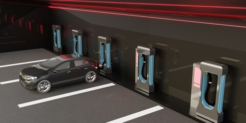 Electric Vehicle Charging Station EV 3D Illustration