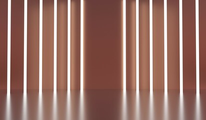 Laser backdrop, neon light bars, modern stage, 3D illustration